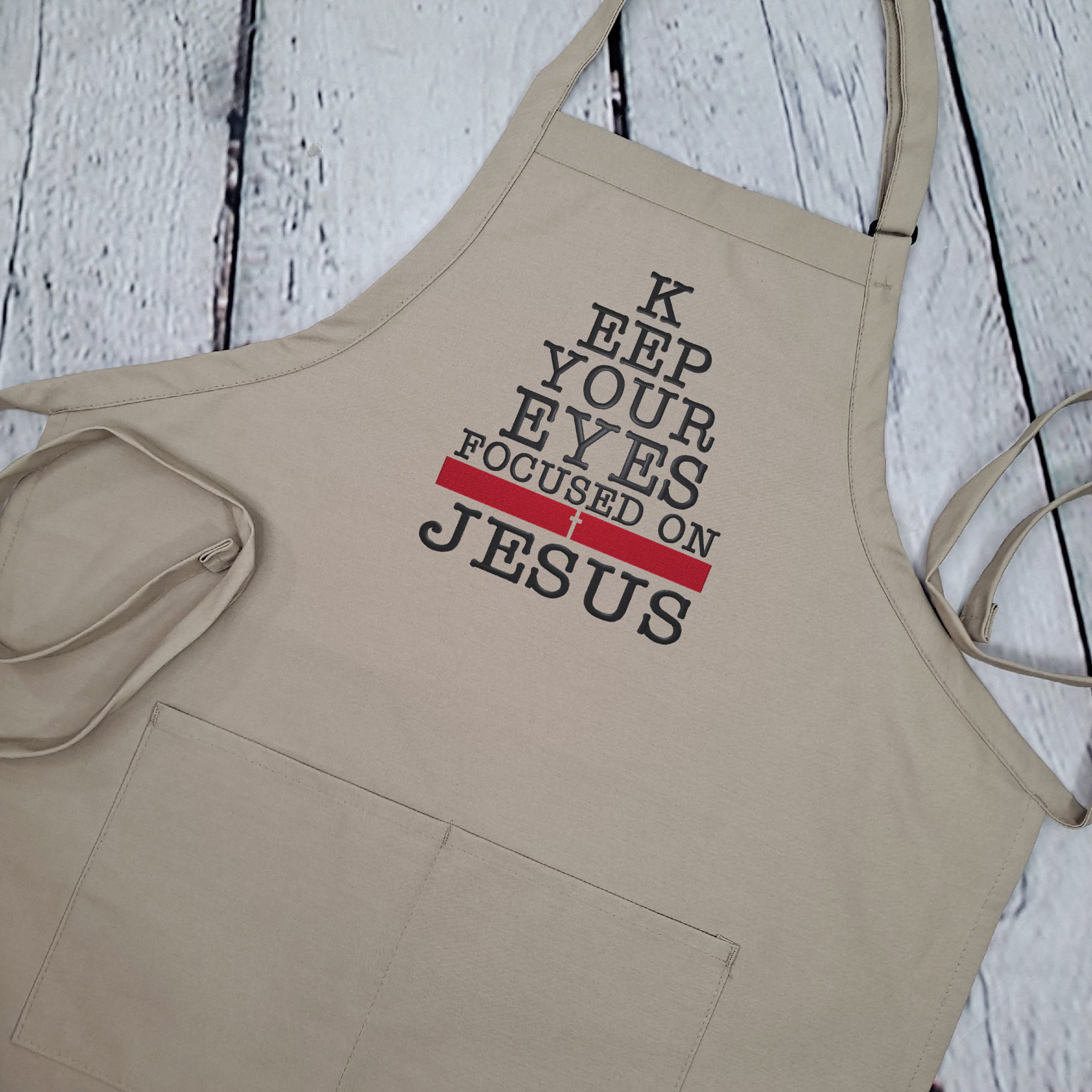 Christian Kitchen Apron with Scripture Keep Your Eyes on Jesus