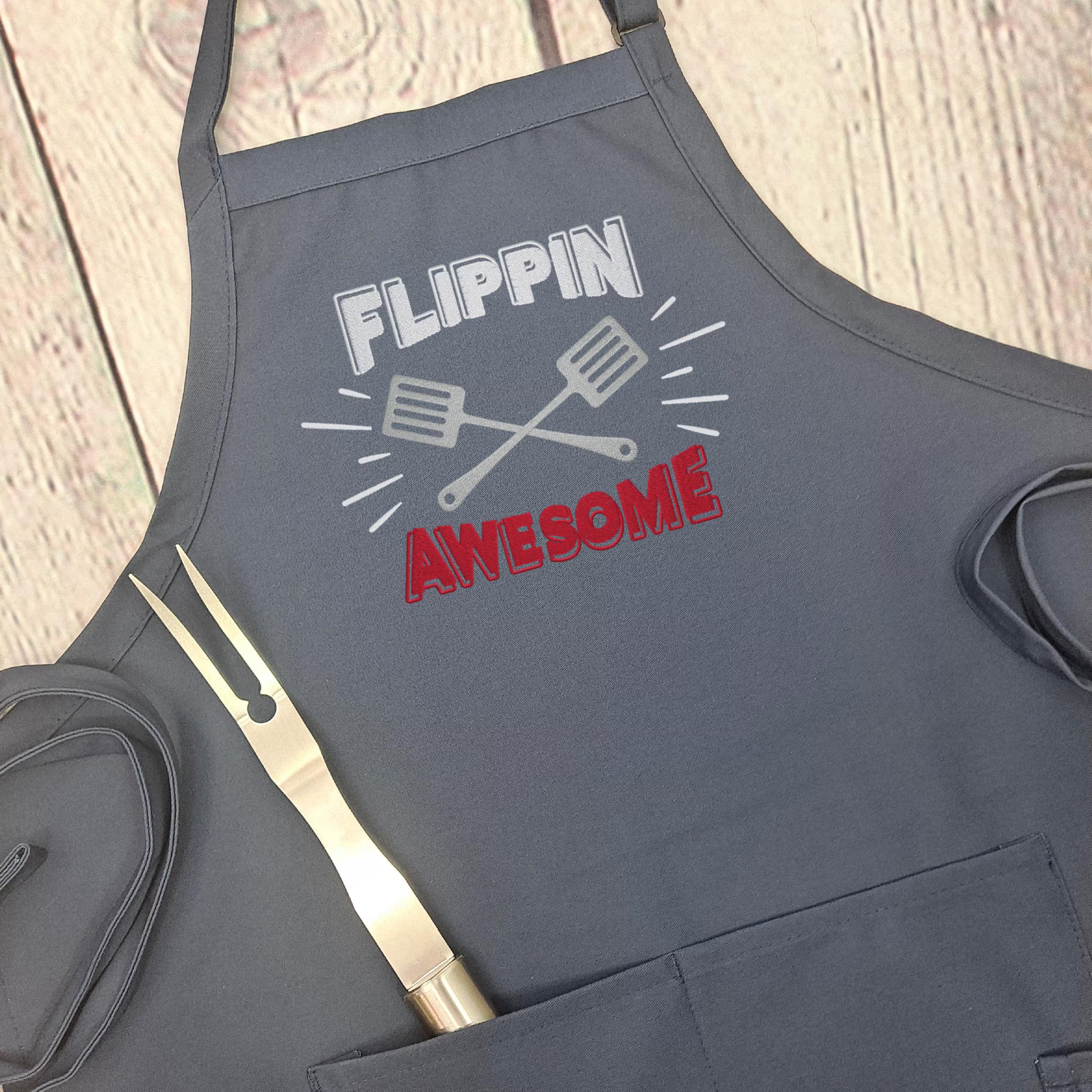 Flippin' Grilling Apron: Embroidered BBQ Gift