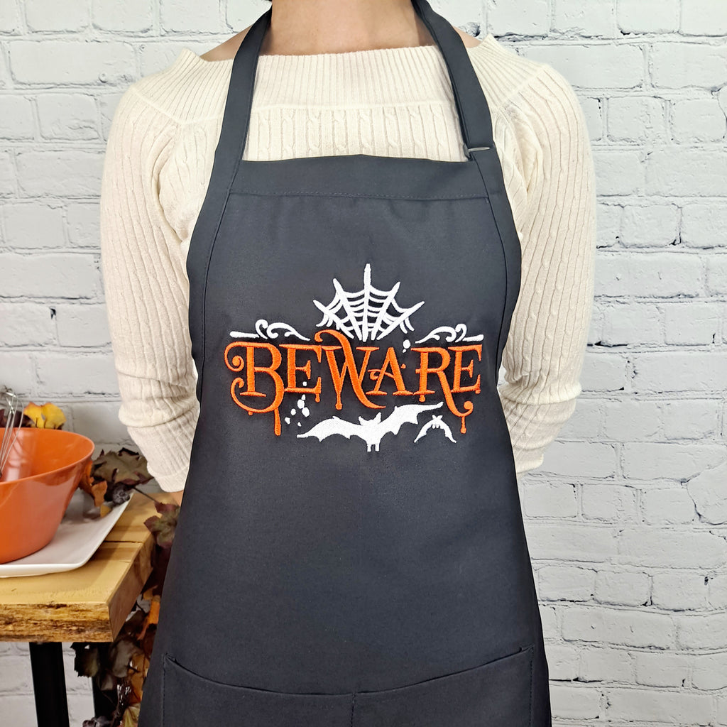 Halloween Apron perfect gift for her classic Halloween embroidered with pockets