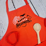 Halloween Apron pockets with adjustable neck embroidered perfect hostess gift for her