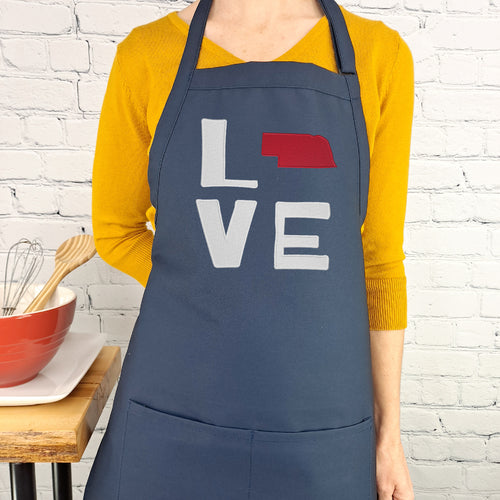 Nebraska Apron love our state perfect moving gift Embroidered kitchen apron with pockets