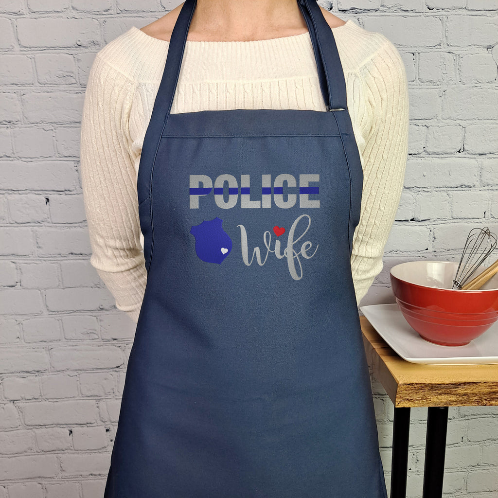 Police wife Apron with heart embroidered apron
