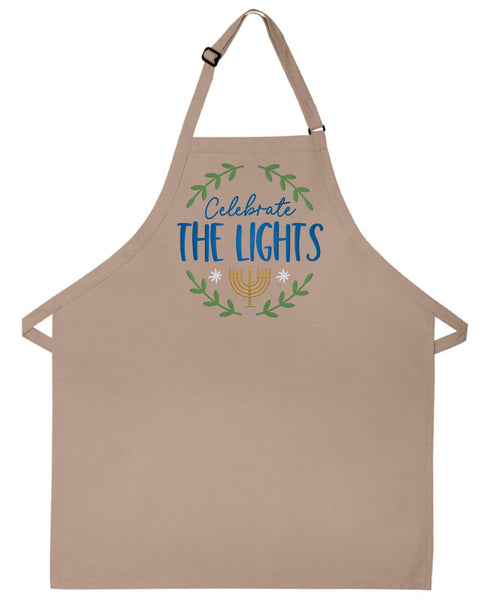 Hanukkah apron Celebrate the Lights Embroidered Jewish gift