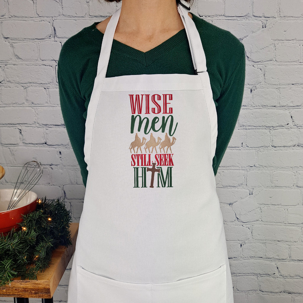 Christmas Apron wise men still seek Him kitchen embroidered apron