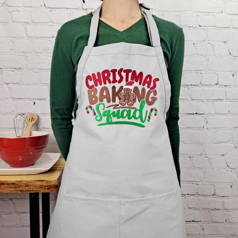 Christmas apron baking squad embroidered holiday apron with pockets perfect mom gift