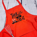 Halloween Apron Trick or Treat Halloween holiday kitchen apron pockets with adjustable neck embroidered pumpkin party favor